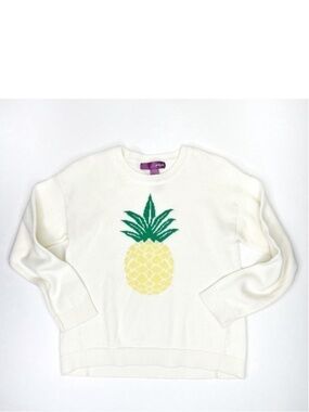 NEW Aqua Sweater Girl’s Crew Neck Pineapple Size 5 Ivory Yellow Green Cotton